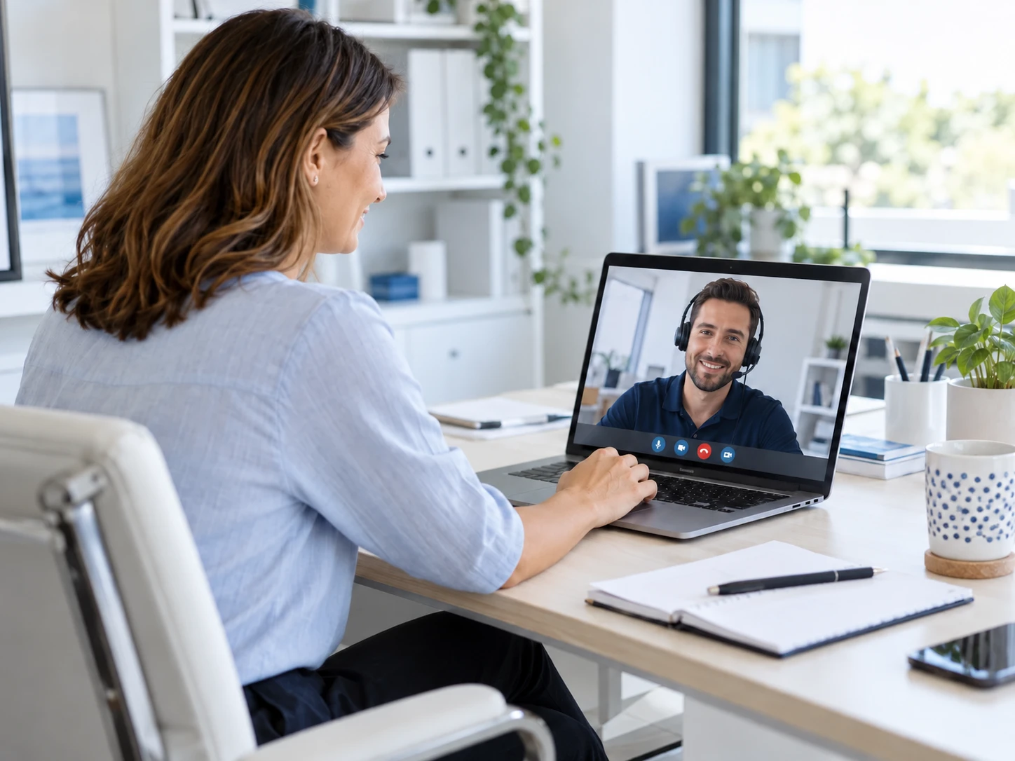 Small business owner receiving remote IT support on a laptop